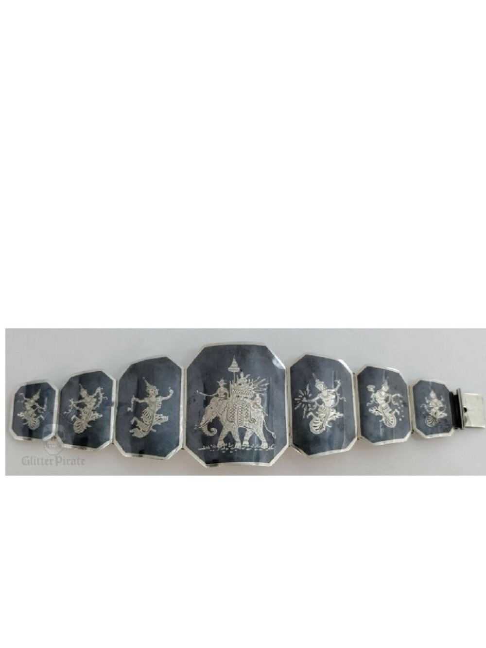 50g Heavyweight Vintage Siam Niello Sterling Silver Octagon Panel Bracelet – 6.5